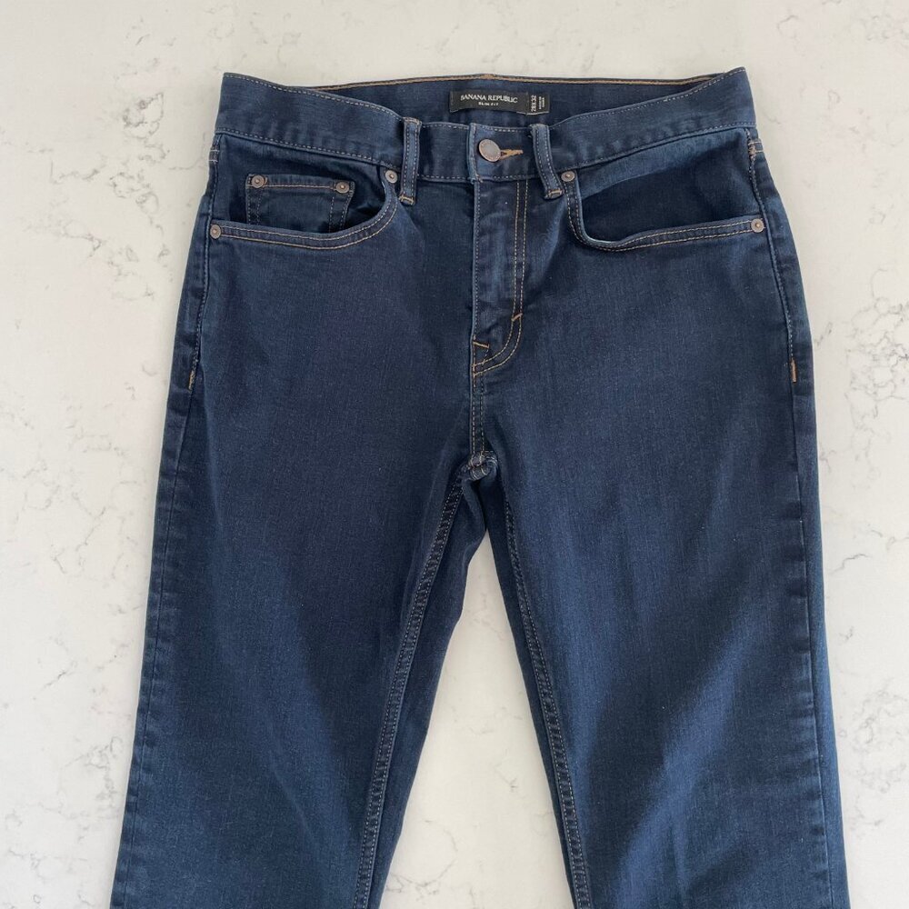 Banana Republic Slim Fit Stretch Denim Dark Wash Mid Rise Jeans Blue Sz 28x32 - Picture 5 of 13